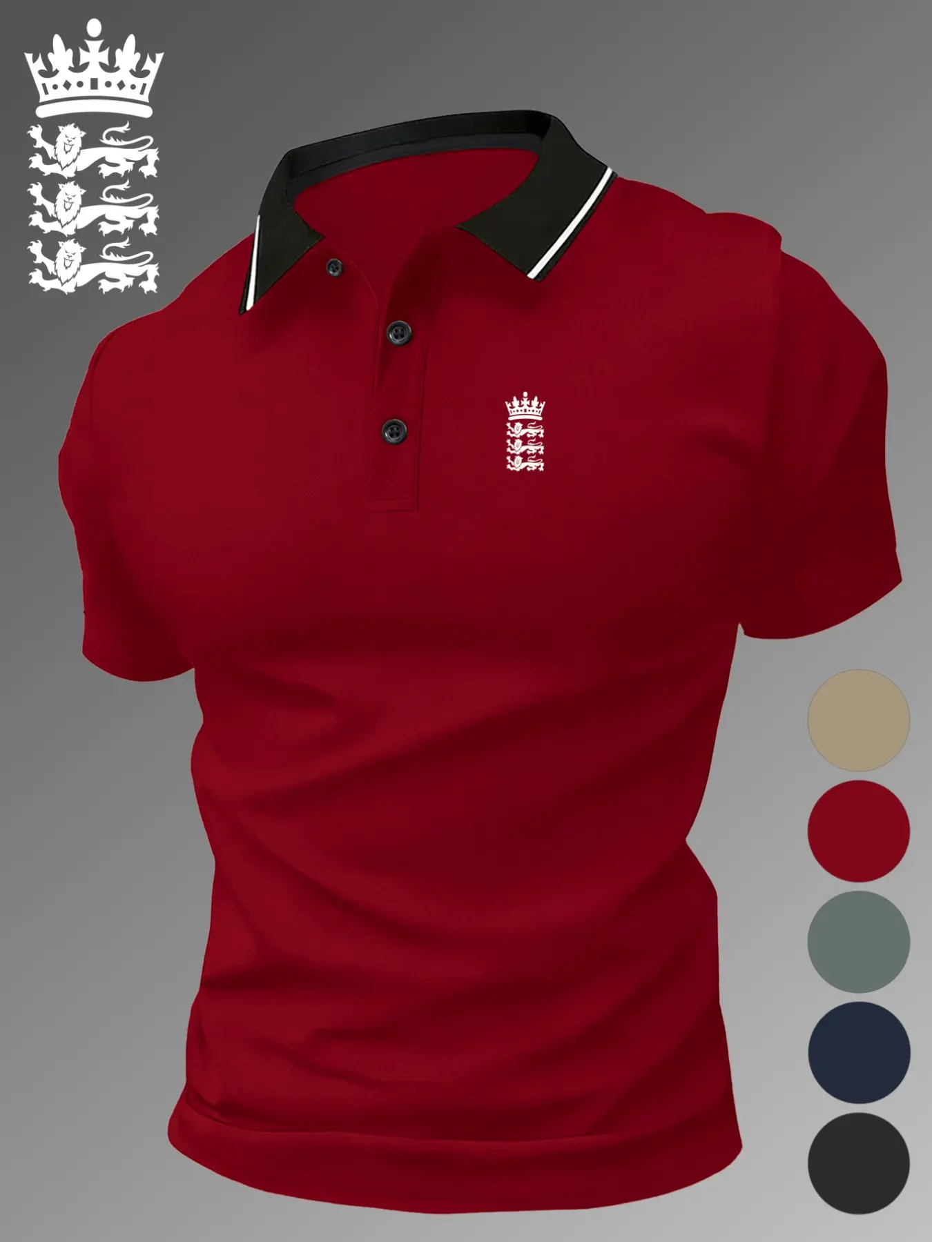 Men's England Cricket Logo Print Polo Shirt, Quick-Dry Sportswear, Active Sportswear, Fitness Sportswear, Breathable Fabric, Durable Stretch, Short Sleeve, Geometric Pattern, Breathable Sports Top