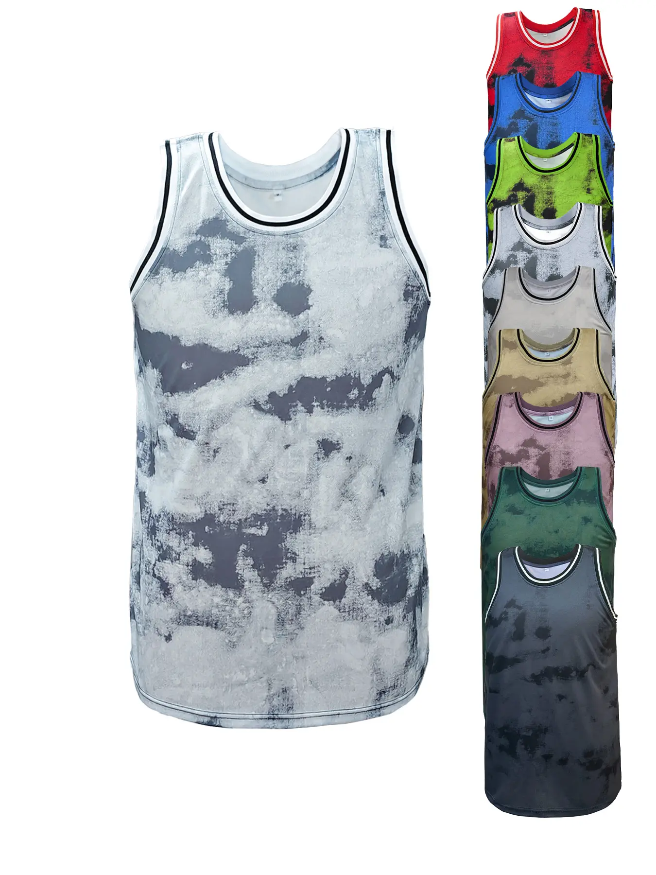 Tie Dye Vest Multi-Color Tank Top Crew Neck Breathable Basketball Jersey, V Neck Pullover Vest, Perfect for Outdoor Sports & Casual Wear, Unisex All Season Clothing
