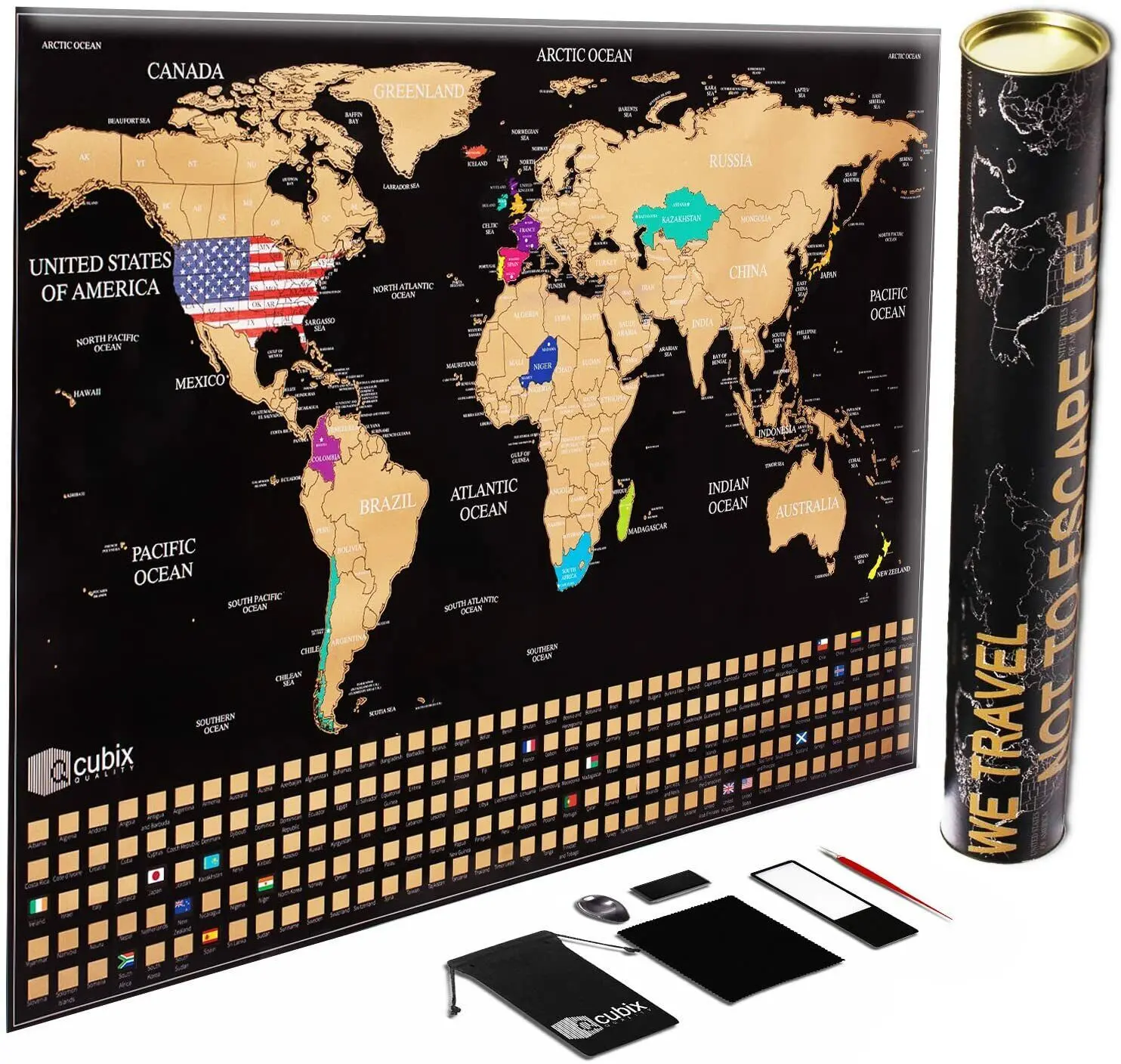 Deluxe Scratch Off World XL Map Poster Explore & Showcase Your Travels in Style