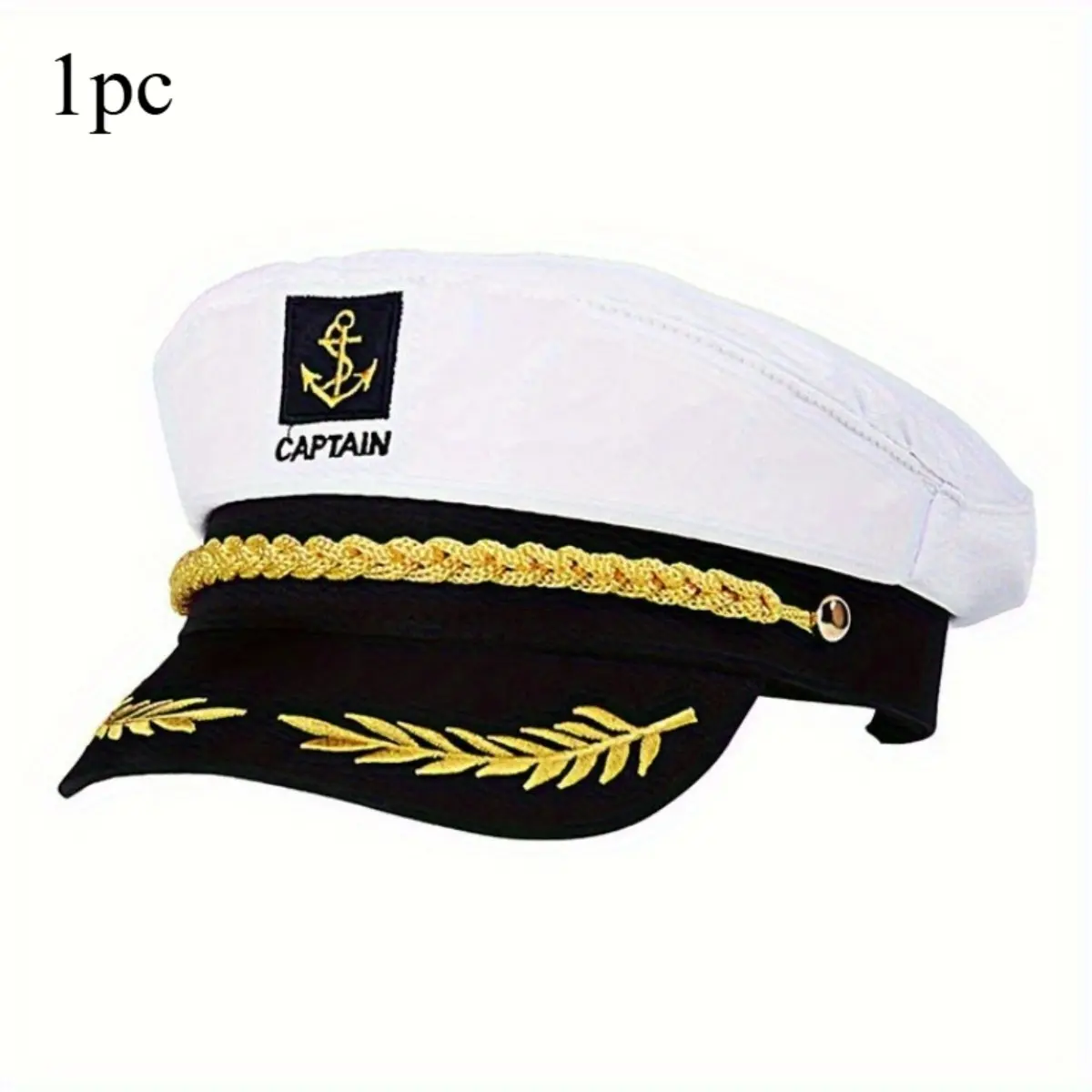 [Naval Captain Hat] 1pc Elegant White Naval Captain Sailor Hat with Golden Braid Decoration and Large Leaf Embroidery - Adjustable White Naval Captain Sailor Hat Suitable for Yacht Themed Parties, Role-playing, Historical Reenactment, Cruising Activities