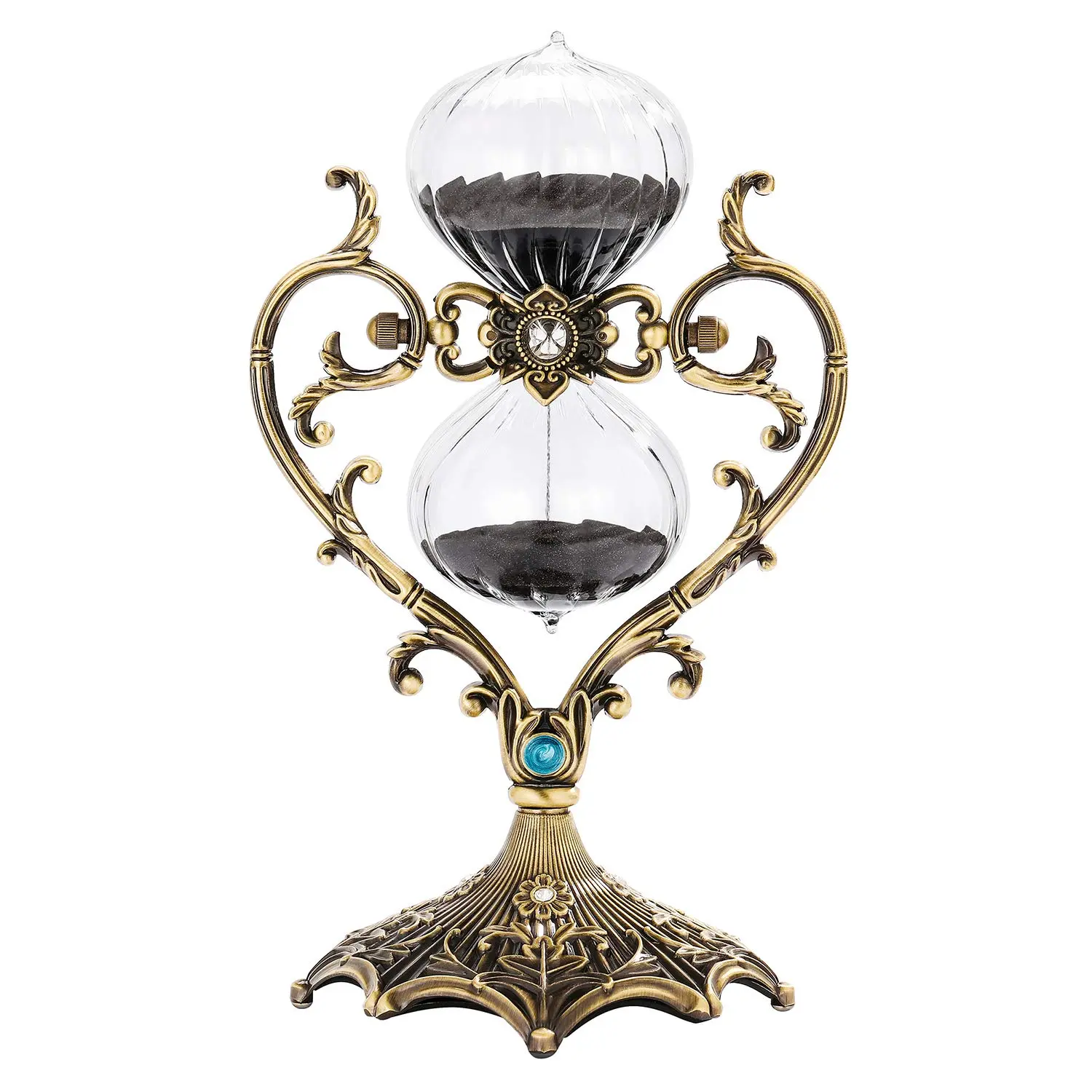 Hourglass Fillable, 11 Inch Large Love Style Frame Vintage Brass DIY Sand Timer, Unity Hourglass for Wedding Ceremony Set, Without Sand Clock for Desk Home Office Decorative