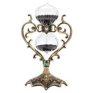 Hourglass Fillable, 11 Inch Large Love Style Frame Vintage Brass DIY Sand Timer, Unity Hourglass for Wedding Ceremony Set, Without Sand Clock for Desk Home Office Decorative