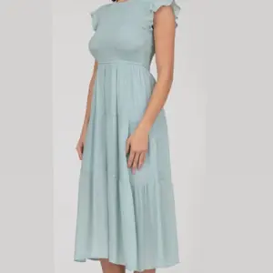 Smocked Tiered Midi Dress - Off-the-Shoulder Ruched Waist Front Zipper Pockets 100% Polyester Casual Style