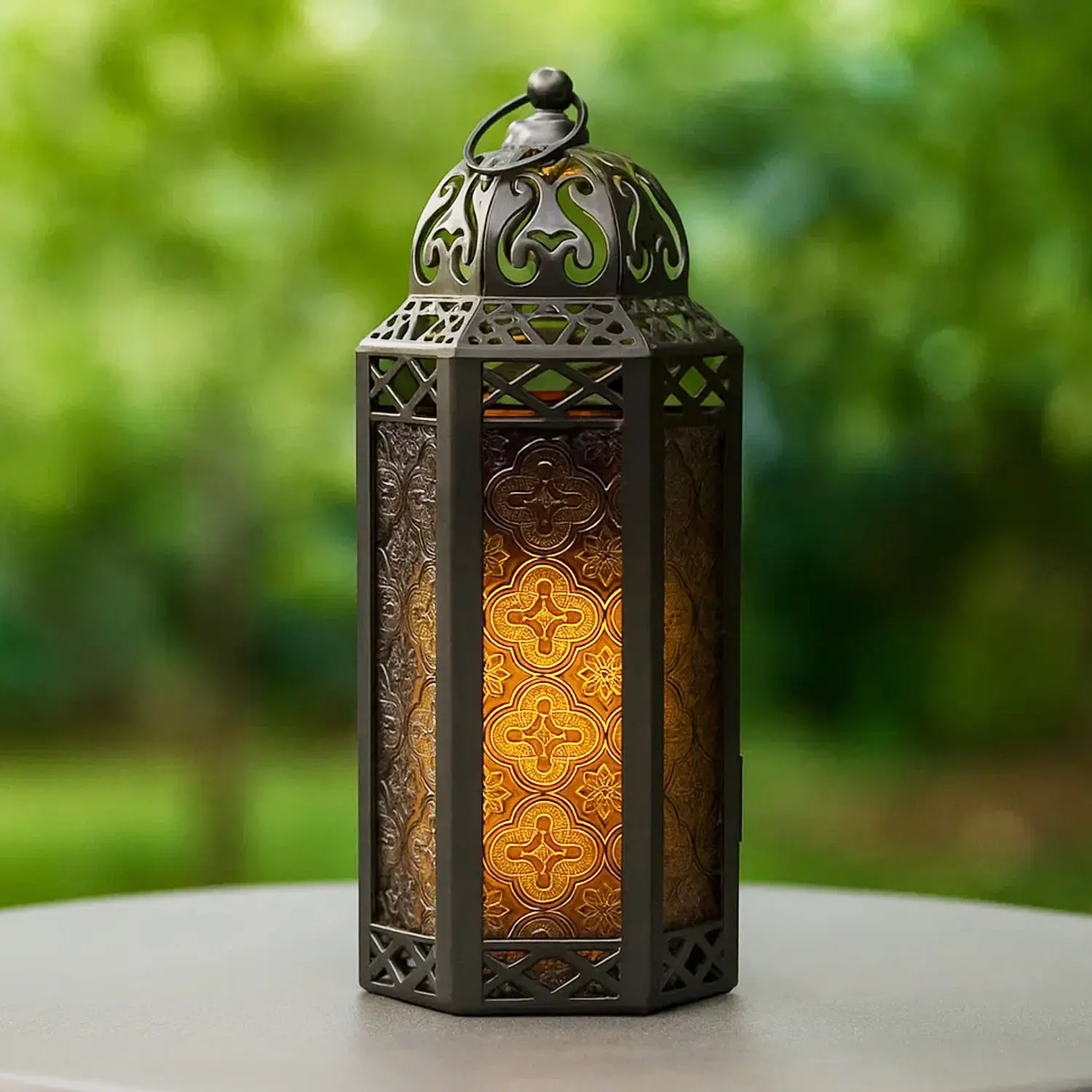 Moroccan Style Black Gothic Halloween Candle Lantern -  Decorative Candle Holder Lamp for Table or Hanging, 10.5" Tall