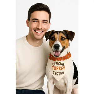 "Official Turkey Tester" Reversible Dog Bandana for Thanksgiving