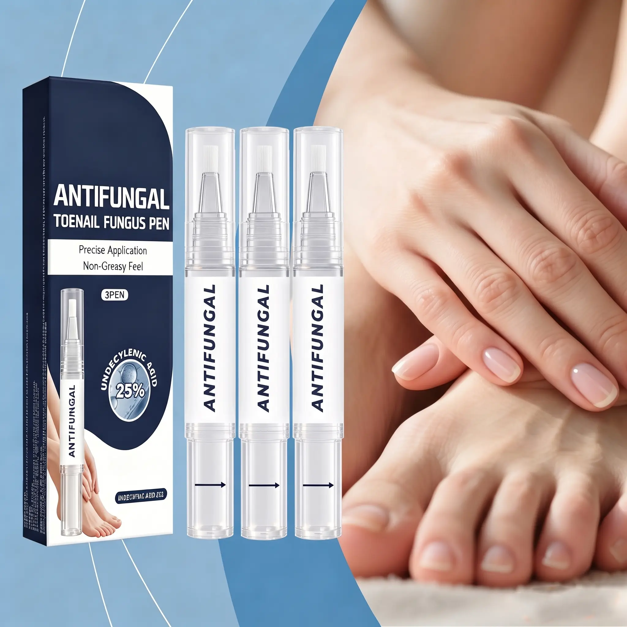 Toenail Repair Pen, 3-Pack Treatment for Damaged & Discolored Nails with 25% Undecylenic Acid, Non-Greasy & Fast-Drying Daily Solution, Moisture