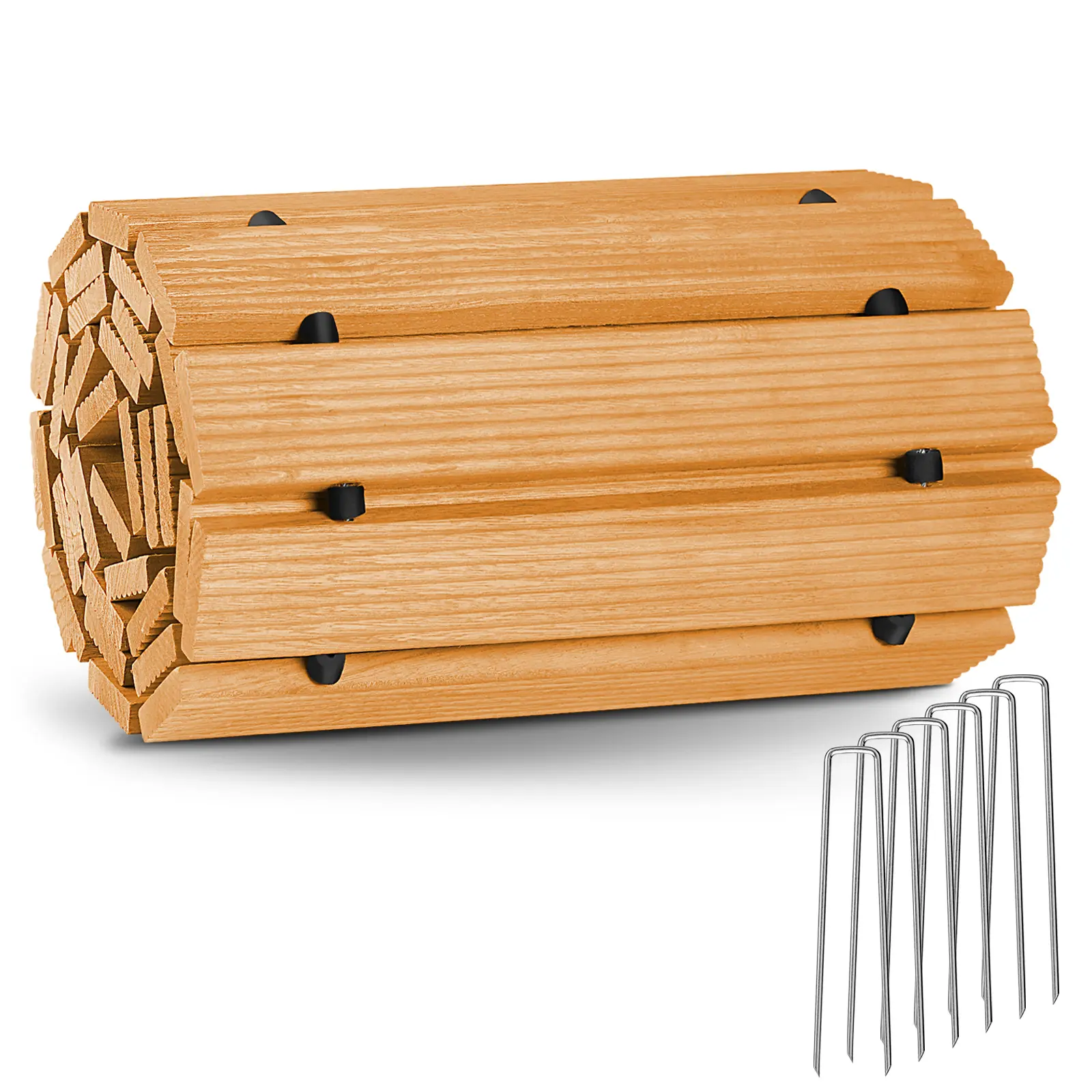 Natural Cedar Garden Wooden Pathway Roll Out - 6 ft x 17 in Wide, Anti-Slip Grip, High Load-Bearing Capacity, Insect Resistance, Weatherproof Customizable Outdoor Boardwalk, Easy Storage Roll-Up Patio Deck Flooring with 6 Metal Ground Stakes, 1 X Wooden P