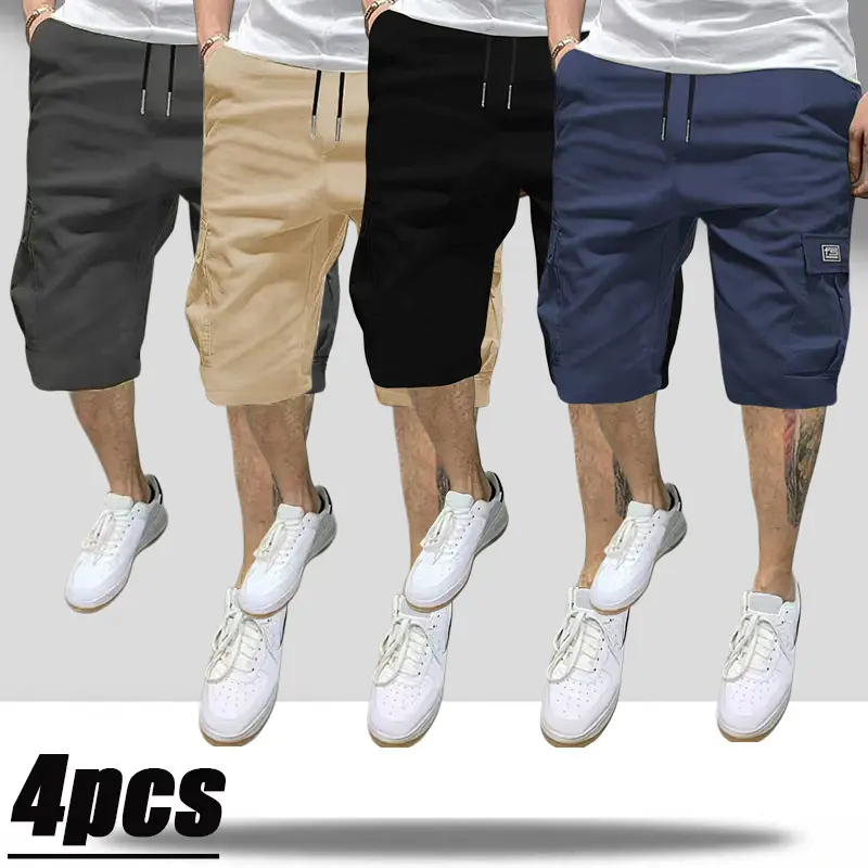 Men's 4-Pack Cargo Shorts Lightweight Summer Casual Trendy Style Multi-Pocket Practical Storage Design Adjustable Drawstring Elastic Waistband Loose Fit Breathable Ideal for Everyday Commuting Sports Menswear Tropical tiktokshopspringglowup tiktokshopspri