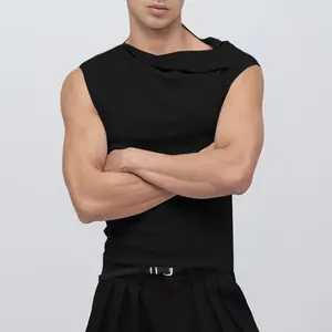 INCERUN Menswear Men's Sleeveless Vest Tops, Spring-Summer Fashion, Asymmetric Shoulder Design, Simple Spandex Basic Fabric, Male Clothing, Basic Shoulder Vests