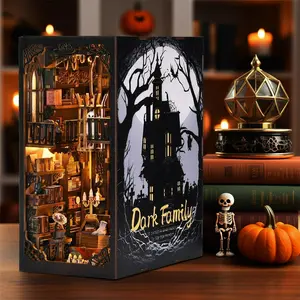 DIY Book Nook Kit,3D Wooden Puzzle Bookshelves Book Corner Kit Adult Wooden Craft Kit Bookshelves Insert Decoration Micro House Kits Holiday Gifts Handicraft Handcraft wooden house kit craft enthusiast Woodworking Tools Spooky Theme Skull Figurine