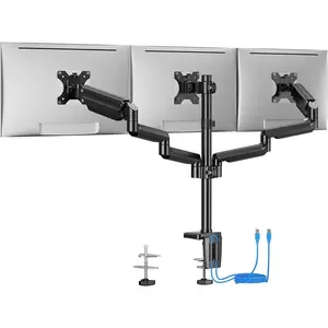Triple  Mount for 13-27 inch Screens, Triple  Arms with USB, Heavy Duty Three Monitors Stand with Tilt, Swivel, Rotation, Holds Up to 17.6 lbs Each Arm