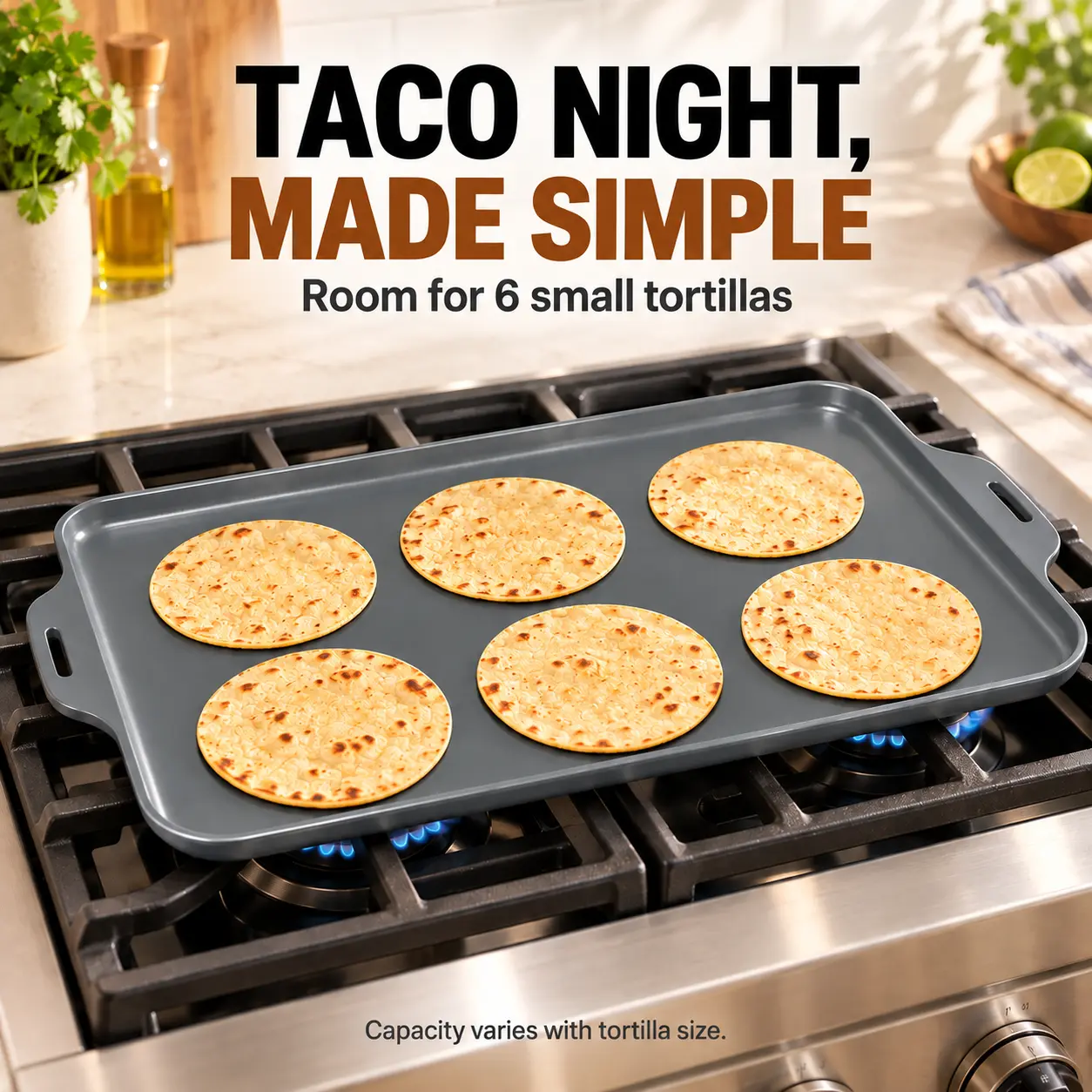 Ceramic Nonstick Griddle Pan Cookware with Handles - Rectangular Comal Stovetop & Oven Safe, Multipurpose Kitchen Accessories Set for Family Meals (Tortillas, Pancakes)