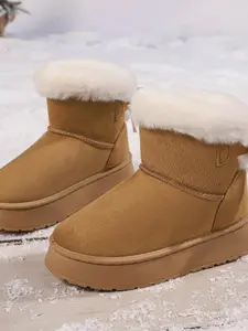 Winter New Thickened Warm Mid-Calf Snow Boots, Women's Insulated Ankle Booties, Casual Warm Boots, Comfortable Outdoor Footwear for Cold Weather, Rubber