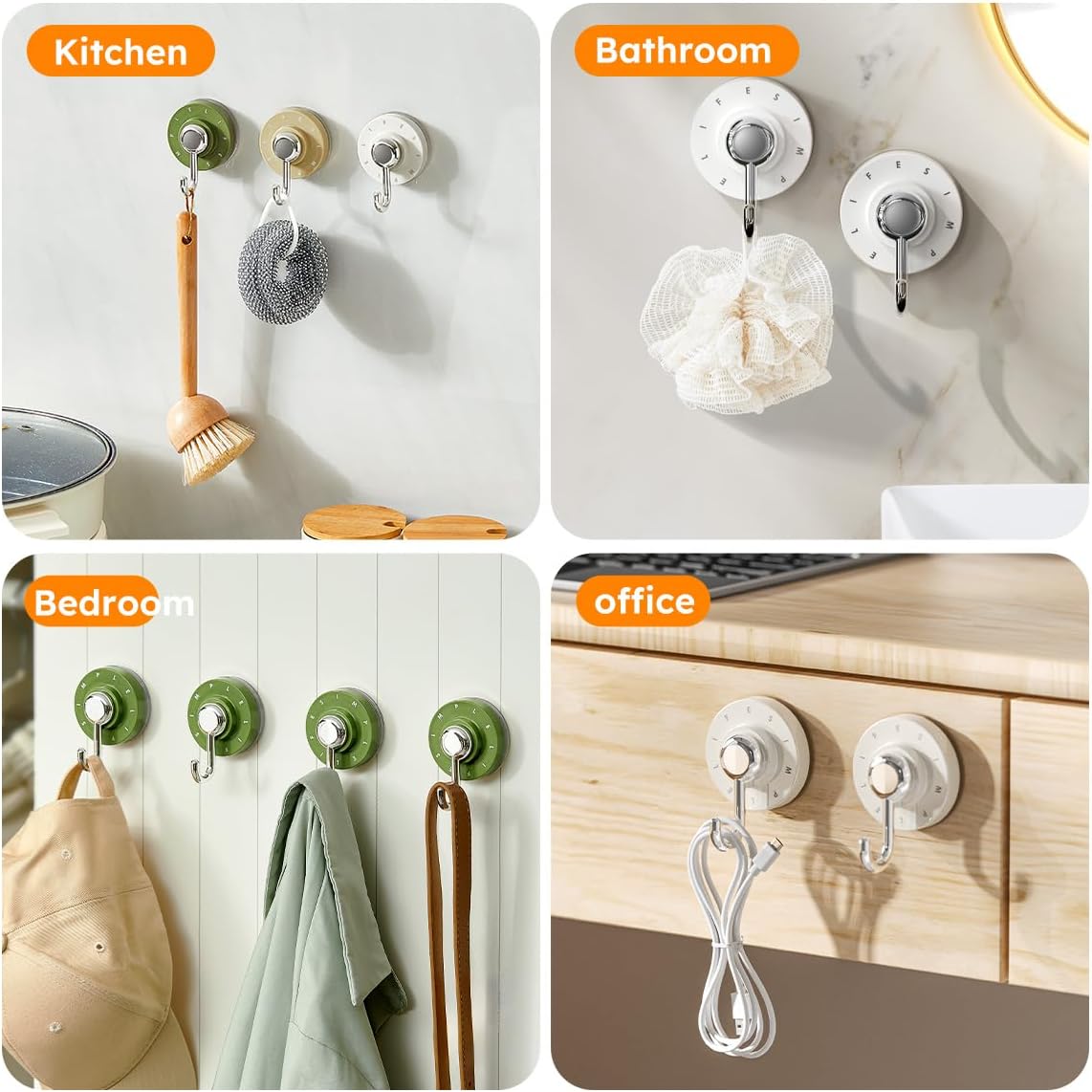 2 Pack Heavy Duty Vacuum Suction Cup Hooks Waterproof Reusable Removable No Drill No Residue Adjustable for Bathroom Kitchen Shower Glass Tile Wall Hanging Multi Color