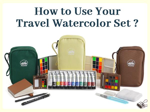 Funto Mini Watercolor Travel Set, 12-Color Refillable Travel Art Kit, All-in-One Mini Paint Supplies with Bag, Art Craft for All, Portable Water Color Paint for Beginners, lovers and Artists