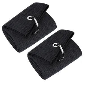 2 Pack Tri-fold Golf Towel | Premium Microfiber Fabric | Waffle Pattern | with Heavy Duty Carabiner Clip | Golf Towel for Men and Women