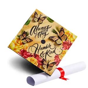 Butterfly Graduation Cap Topper with Flowers, Grad Cap Decorations, Class of 2024 Grad Cap Topper, Always Stay Humble and Kind