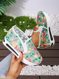 Elegant Sequined Lace Mesh Women's Shoes, Invisible Height Increase Platform Sole, Slip-On Breathable Casual Shoes, Multiple Colors Available