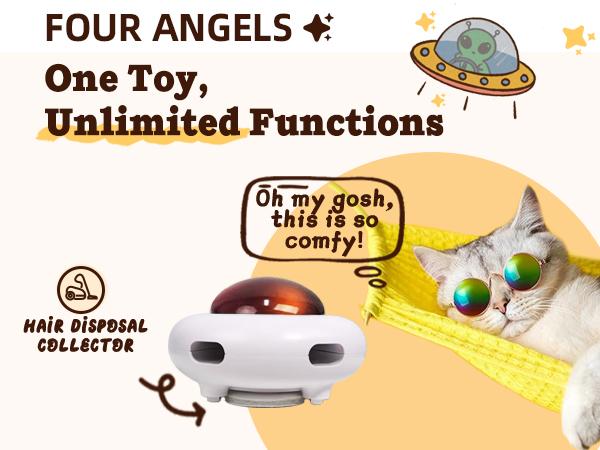 "Interactive Cat Toys for Indoor Cats，Replaceable and durable accessor，USB Rechargeable，White，Entertainment with 6pcs Feathers -UFO"
