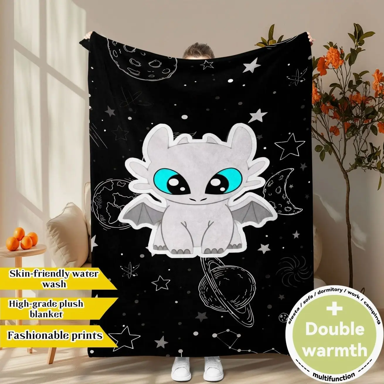 How to Train Your Dragon Light Fury & Night Fury fleece blanket, Figure Print Blanket, with cute prints of Toothless