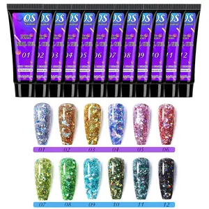 Osnailmall 12 Colors Quick Extension Poly Nail Gel Polish, Glitter Acrylic Crystal Nails, Prolong Nail Art, UV Hard Gel, Professional Quality, Manicure, Nail Care, Glitter Finish