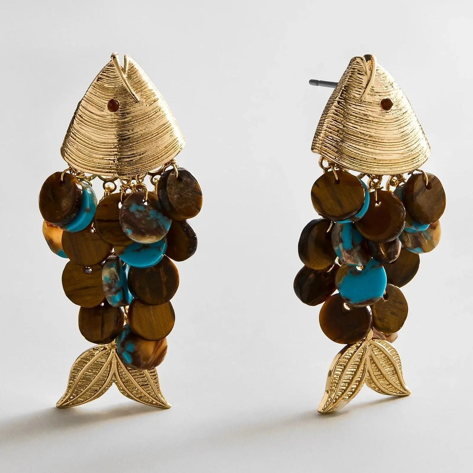 Ripple Effect Dangling Earrings - Gold, Tiger’s Eye Costume Jewelry Ripple Effect Dangling Earrings - Gold, Tiger’s Eye Costume Jewelry