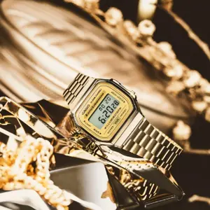 Vintage Gold WatchA168WG-9 with Digital Retro Style, Stainless Steel Band, Waterproof & Multi-Functions