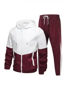 KZZ Men's Colorblock Drawstring Zip Up Hoodie & Joggers French Terry Set Casual Athletic Long Sleeve Hooded Jacket & Trousers for Fall Winter Men's Clothing for Daily Wear Summer Sportswear Indoor Outdoor Tracksuit