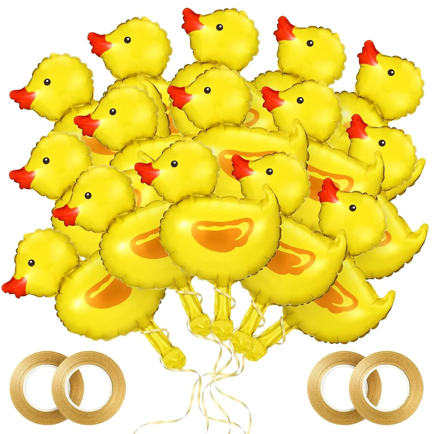 30 Pcs Duck Balloon Mini Duck Shape Foil Balloon Duck Birthday Decorations, Farm Animal Head Foil Balloon With 4 Rolls Gold Ribbons For Kids Birthday Baby Shower Party Decoration