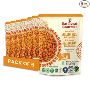 Eat Regal Jollof Rice with Vegetables - Pack of 6, 8.8 Ounce, BPA-Free, Halal & Kosher Certified, 180 Calories, Microwave Ready - Food