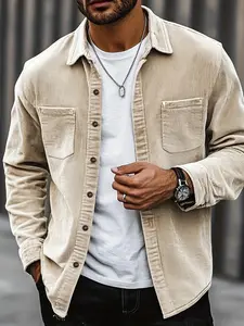 Men's Casual Long Sleeve Corduroy Plain Shirt, Comfortable & Stylish Shirt, Perfect for Daily Wear, Versatile Fashion Essential