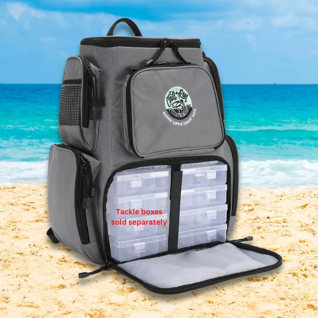 Fishing Backpack with Cooler on Top, Adjustable Compartments for Tackle, Stylish Gray Chill-N-Reel Design for Fishing and Outdoor Adventures - TikTok Shop Fishing Backpack with Cooler on Top, Adjustable Compartments for Tackle, Stylish Gray Chill-N-Reel Design for Fishing and Outdoor Adventures - TikTok Shop