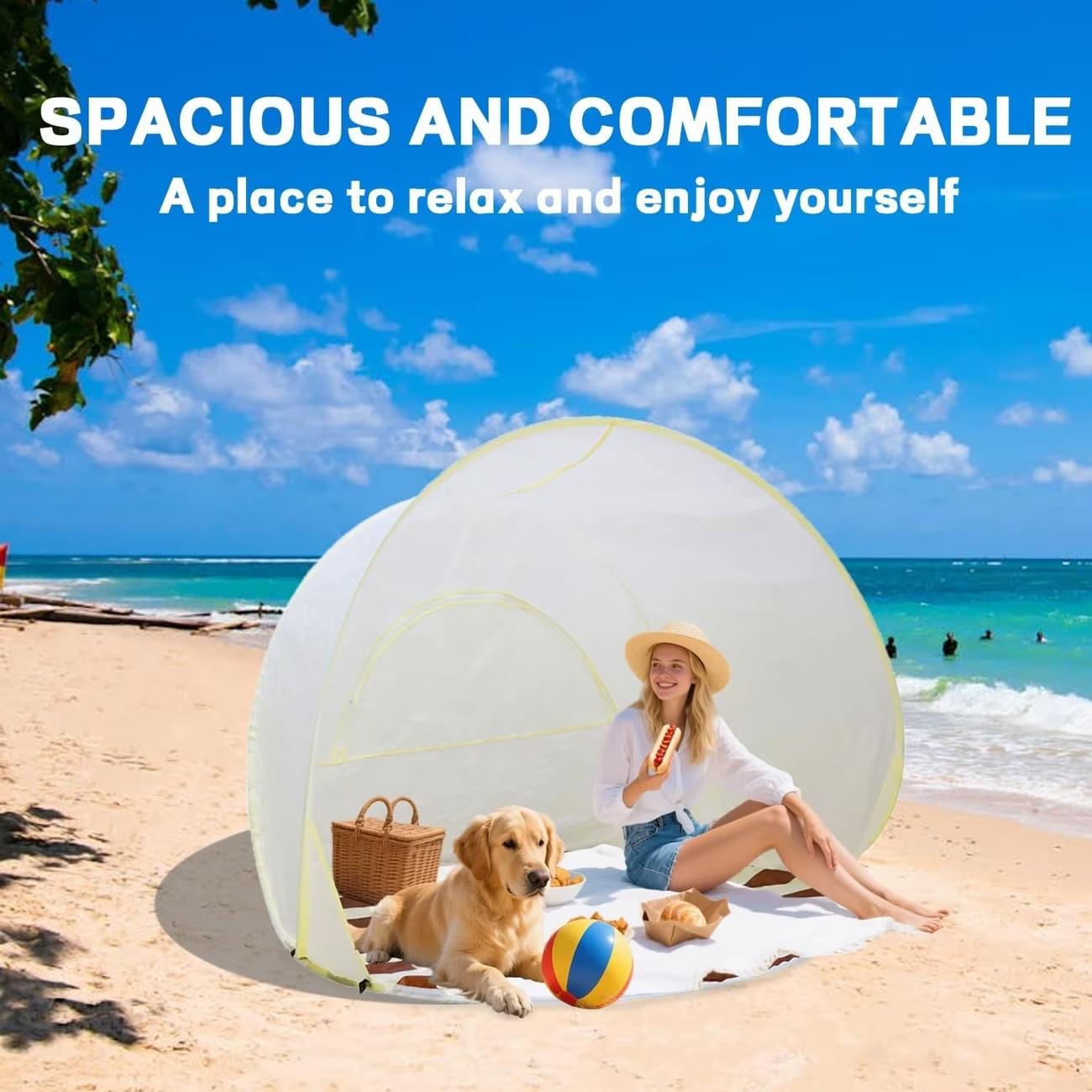 Portable Quick-Set Beach Tent for Camping and Outdoor Use at the Beach, One-Button Pop-Up Tent; No Assembly Required; Sunshade Tent essentials