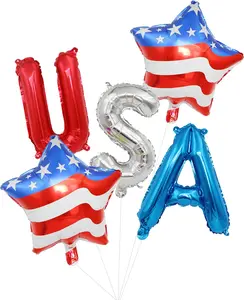 4th of July Balloons Set,5Pcs USA Balloons American Flag Star Foil Balloons Red, Silver, and Blue Patriotic Balloons for Fourth of July Independence Memorial Day, Birthday Party Decorations (Foil)