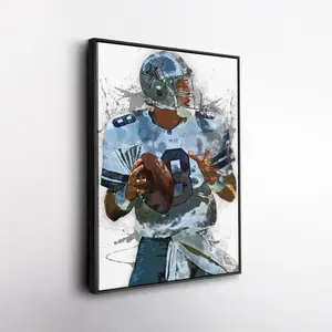 Troy Aikman Dallas Cowboys Football Wall Art Framed Poster Man Cave Decor Sports Gift for Cowboys Fans