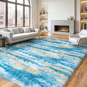 COLLA Super Soft Area Rugs For Living Room, Fluffy Furry Shaggy Fuzzy Area Rug, Upgrade Non-Slip Rectangular, Soft Throw Rug For Bedroom, Home Decor Aesthetic-Abstract Blue Yellow