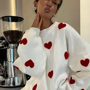 Cute heart sweater Wool Crew Neck White