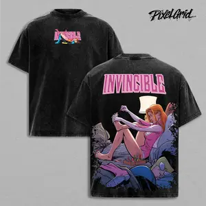Invincible Atom Eve Graphic T-Shirt Washed Oversized T-Shirt, Vintage Style Superhero Shirt with Retro Comic Tee Vibes, Relaxed Scene Character Design for Comic Lover, Casual Streetwear Fit Top for Men and Women
