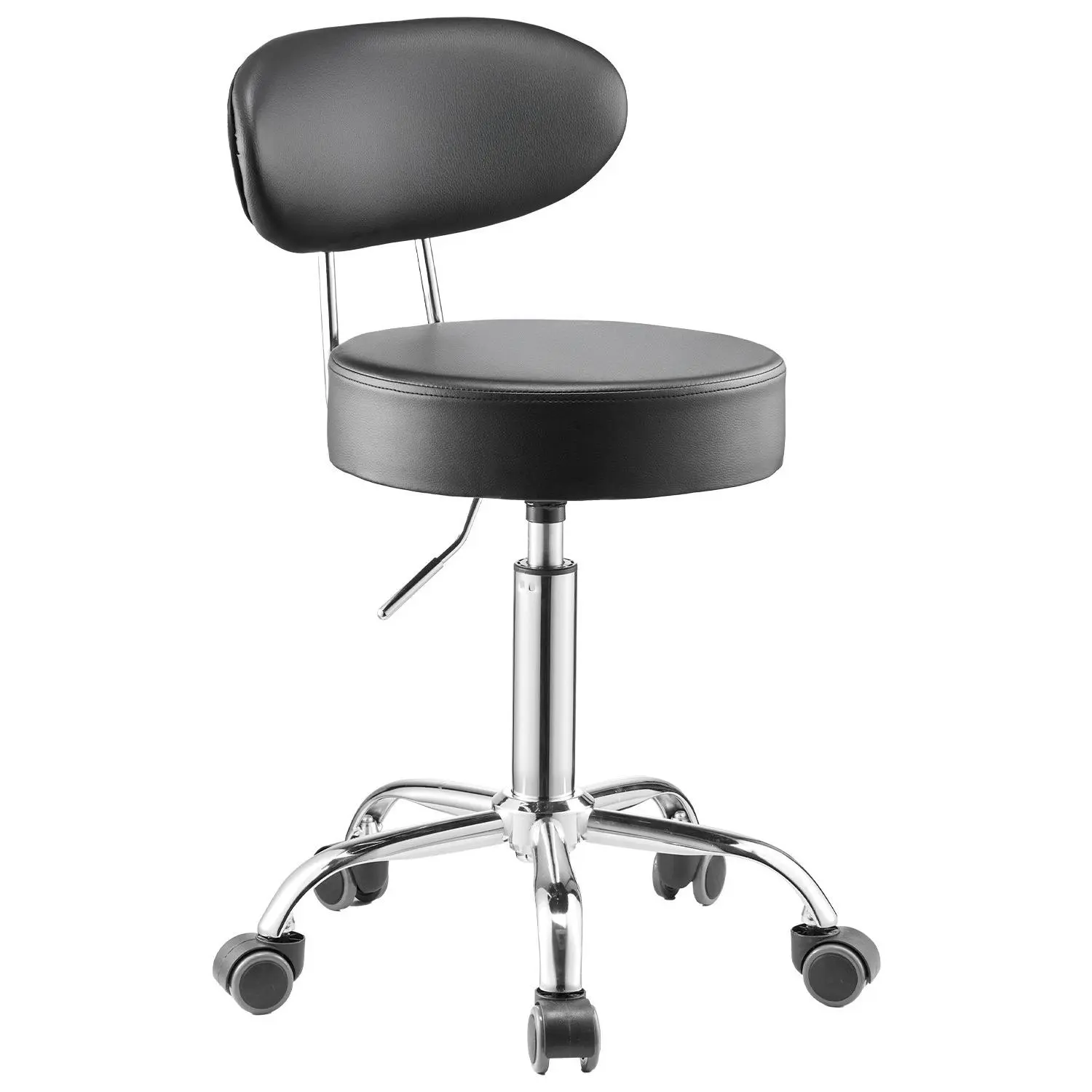 【Summerfinds】VEVOR Shop Stool with Backrest, Pneumatic Garage Seat/Work Stool with Wheels, 300 lbs Load, Adjustable Roller Creeper Seat, 360° Swivel Padded Workshop Stool, for Garage, Shop & Auto Repair, Black