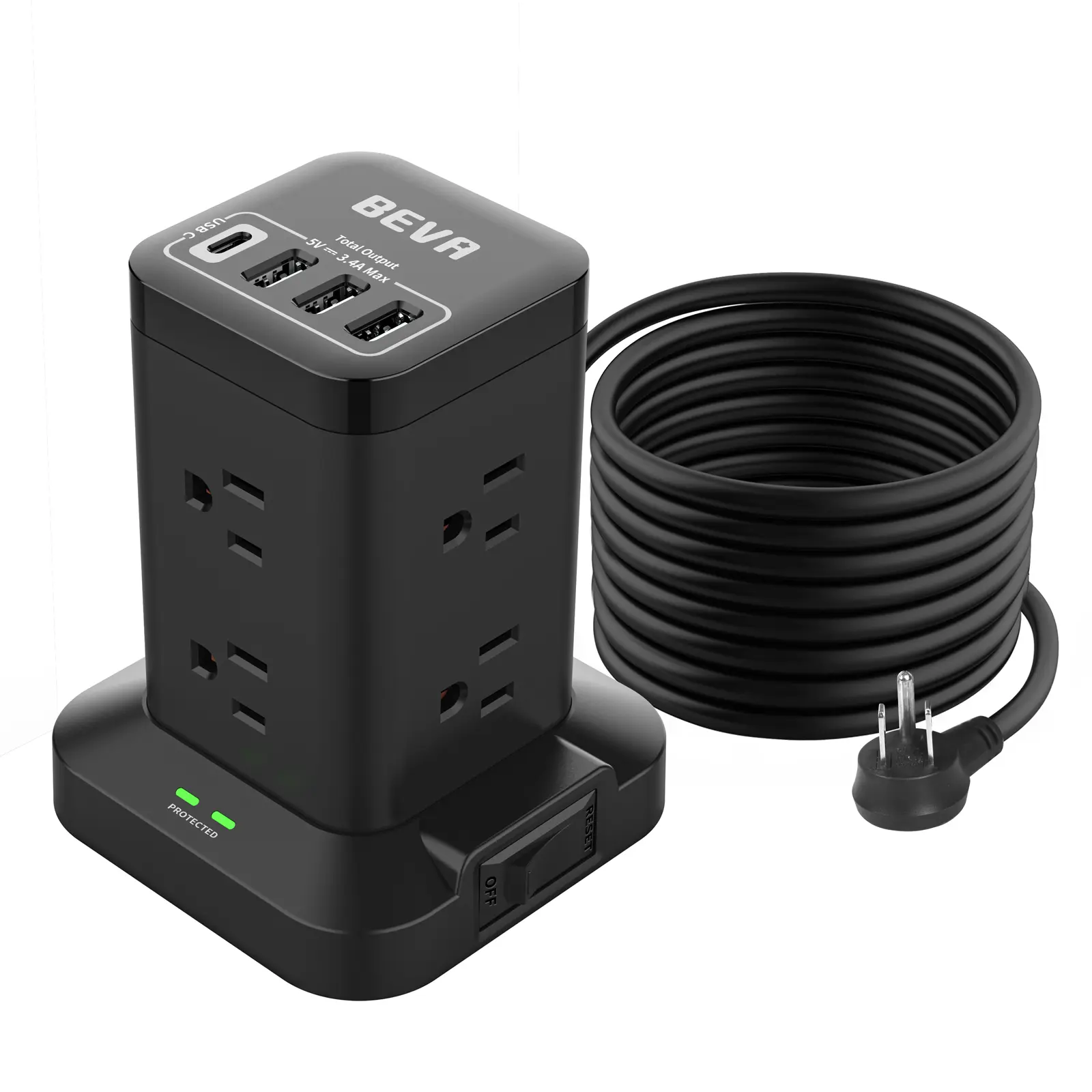 [Best Seller] Power Strip Tower with USB Ports, Surge Protector, 6.5 FT Extension Cord, Charging Station for Multiple Devices, 8 AC Outlets and 4 USB Ports (Including USB-C), Perfect for Office Supplies, Dorm Room Essentials, and Office Organization