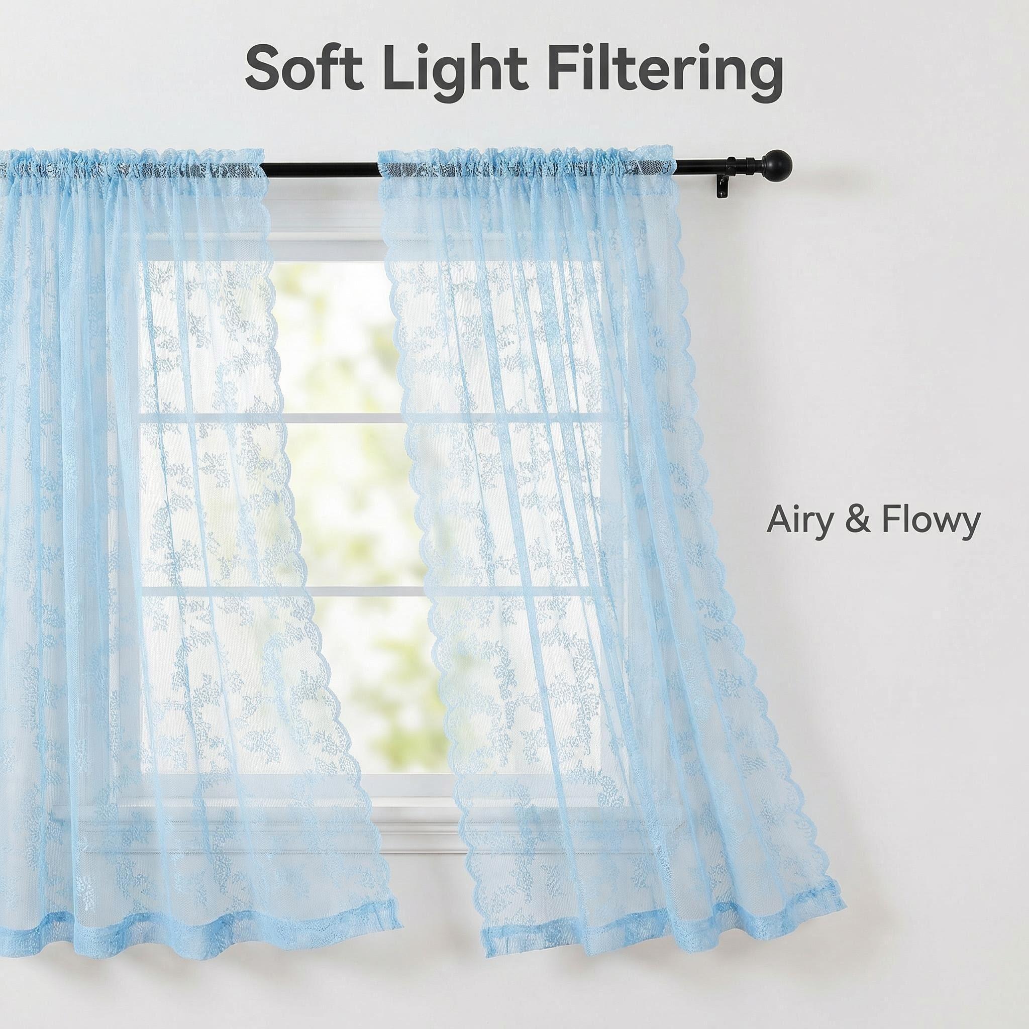 Window Wear 4 Panels, 34X63 Inches, woven lace fabric, kitchen curtain decoration, elegant and luxurious, pole-style, easy to install, can beautifully decorate your home, L46, L822