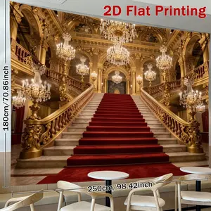 2D Flat Printing Party Banners Red Carpet Grand Staircase Backdrop Banner HD Printing Backdrop Studio Wall Decoration for Party Backdrop Environmental Celebration&Birthday Anniversary Decoration Durable for Outdoor Indoor, 2D Flat
