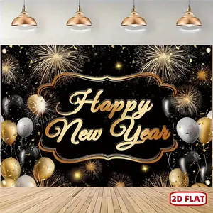 2D Flat Happy New Year Celebration Banner Polyester No Electricity Needed Multipurpose Festive Backdrop for Carnivals Room Entryway Decor Durable Party Supplies for New Year Holiday Photo Booth Props Ornaments