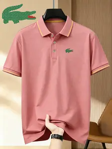 Men's Crocodile Logo Print Polo Shirt, Fitted Casual Style, Breathable and Comfortable, All-Season Wear, High-Quality Endurance