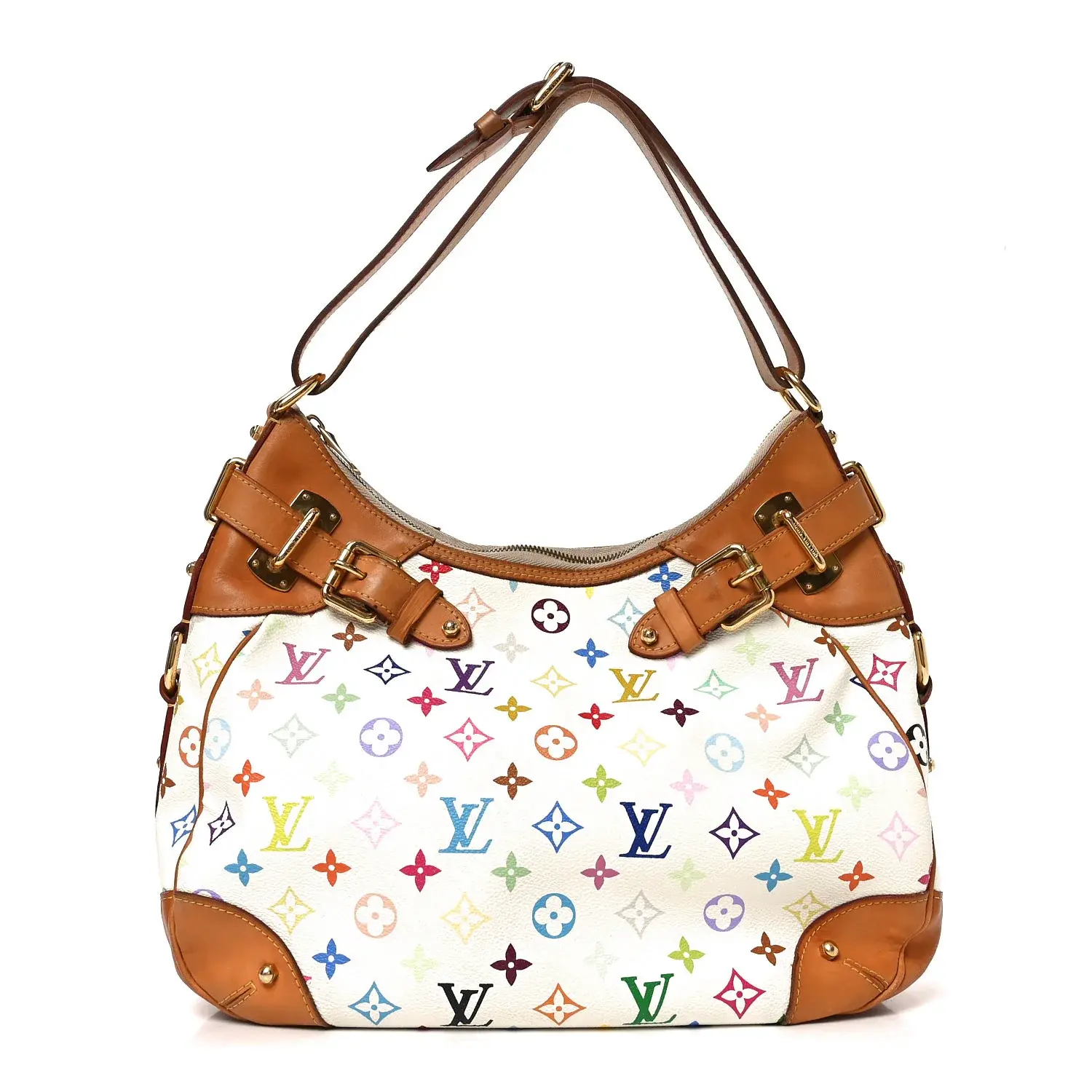 Pre-owned Louis Vuitton canvas Shoulder Bags Monogram Multicolor Greta White yongzhen JZ00139