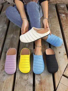 European Style Hollow Out Breathable Slip-On Mules, Multiple Colors, Summer Soft Sole Anti-Slip Sandals, Comfortable Casual Flat Shoes