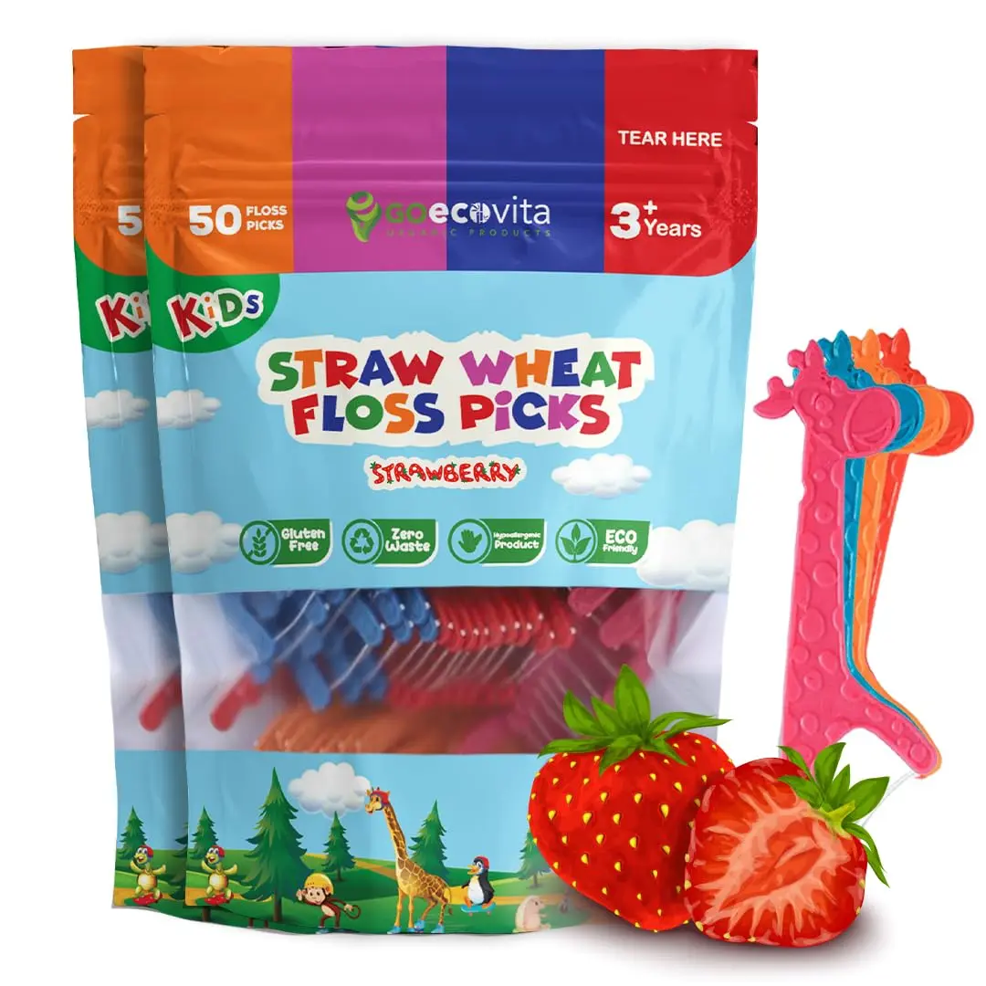 Biodegradable Kids Flossers - Dental Floss Picks for Children | Fluoride & Plastic-Free | Colorful & Fun Animal Floss Sticks | Eco Friendly, Vegan, Natural Oral Daily
