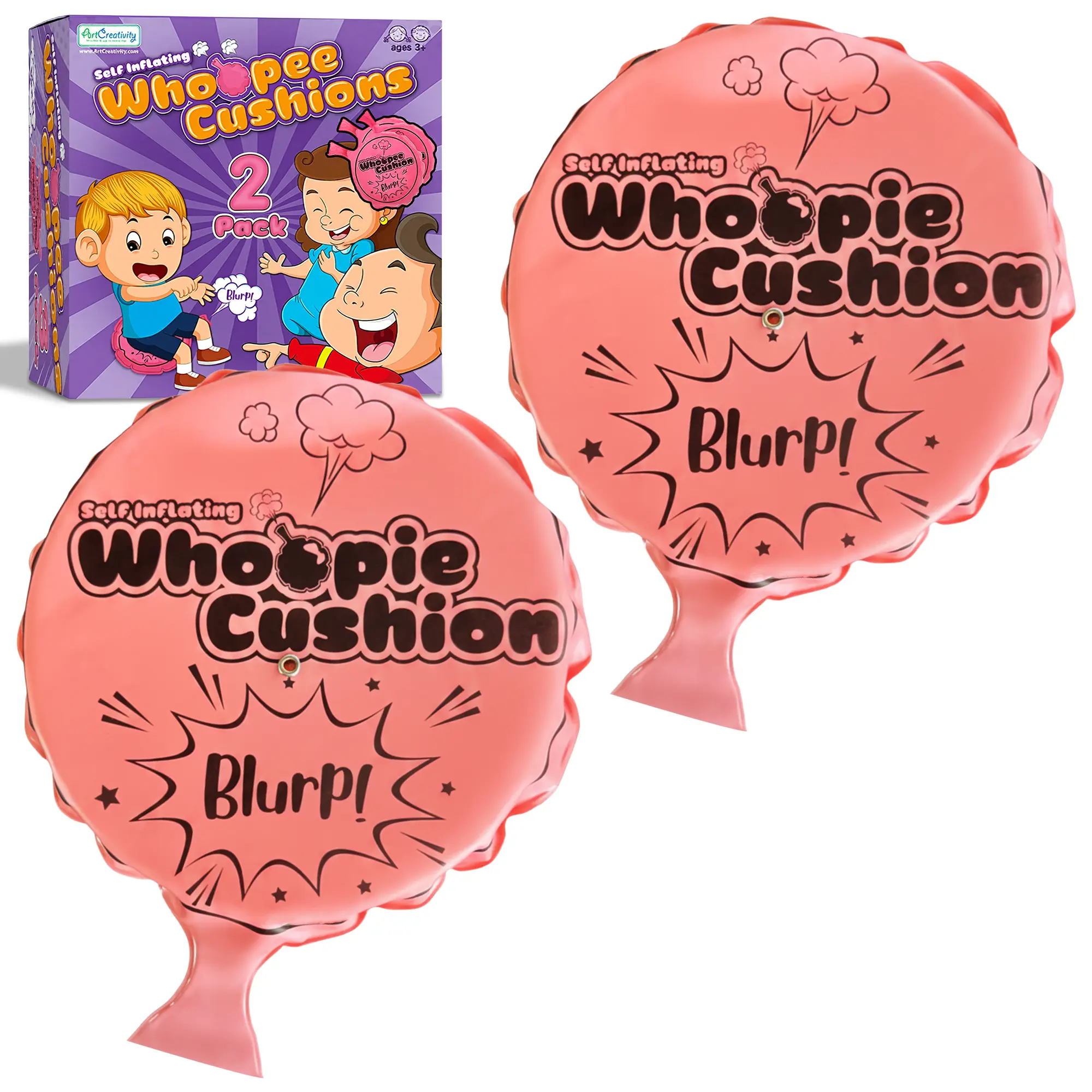 Self Inflating Whoopie Cushion, Whoopee 2.0, Prank Toys and Gag Gift, 2 Pack.