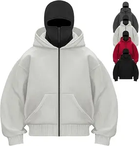 Balaclava Jacket Zip Up Fashion Double Layer Hoodie Hip Hop Outerwear for Men Women Long Sleeve Pullover Tops with Hidden Mask Sweatshirts Menswear hoodies