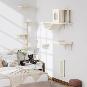 6-Piece Set Wall-Mounted Cat Climbing Frame with 22 lbs Capacity, Cat Jump Platform, Villa Accessories, Solid Wood Hammock, Space Capsule Cat Bed, Hallway Wall Mount